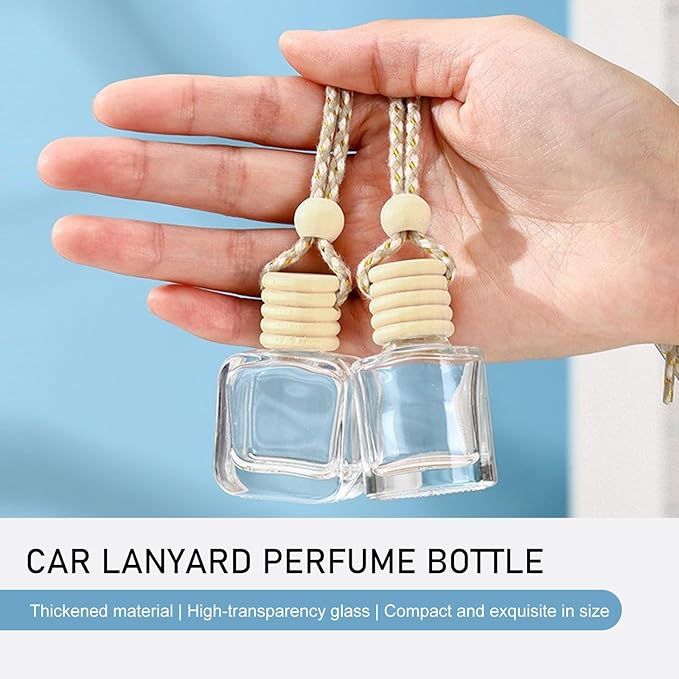 5PCS Car Air Freshener, Hanging Air Freshener Diffuser, Empty Glass Perfume Bottle, Diffuser Oil Aromatherapy Fragrance Perfume Vials with Wooden Caps and Hanging String