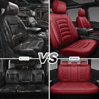 CAR PASS 3D Foam PU Leather Car Seat Covers, Universal Seat Covers Full Sets for Trucks SUV Sedan Automotive Seat Covers Armrest Airbag Compatible Waterproof Comfortable Faux Nappa Leather Burgundy