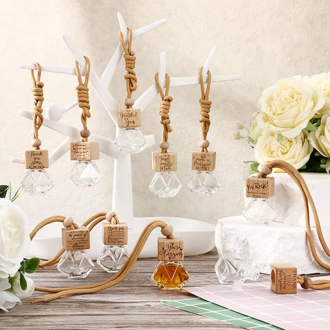 20 Pcs Thank You Appreciation Gift Bulk Car Diffuser Air Freshener Ornament Hanging Empty Glass Essential Oil Bottle Employee Gifts for Employee Teacher Staff Volunteer Coworker