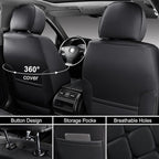 Auto Car Seat Covers Full Set Leather Cushion Protector Breathable Waterproof Seat Cover for Cars Universal Fit (Black, Full Set Without Headrest)