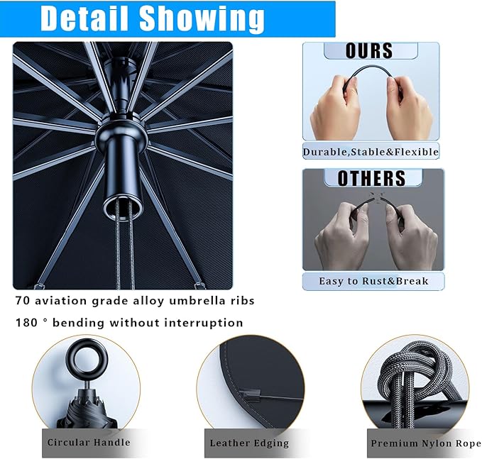 JDDRY Car Front Windshield Sun Shade with Pull Cord, Umbrella Sun Shade for Windshield, 2024 Upgrade Car Umbrella Sunshade, for Tesla (142x95cm/55.9"X37.4")