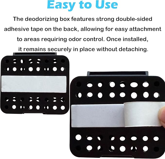 2 Pack Stick On Deodorizing Box, 12 Pack Odor Removing Refills for Trash Can, Activated Charcoal Odor Eliminator for Indoor Kitchen Trash/Diaper Pails/Wardrobe/Shoe Cabinet (Black)