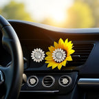 Sunflower Air Vent Clips Car Accessories Bling Sunflower Air Freshener Outlet Clips for Women Car Interior Decorations Cute Flowers Cars Clips Air Fresheners Interior Accessories (2, Beige)