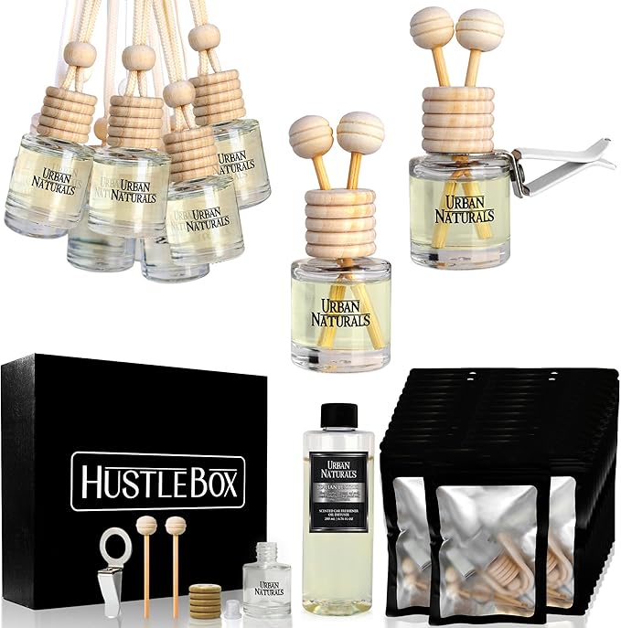 Italian Leather Hanging Car Air Freshener and Essential Oil Diffusers with Vent Clips - 25-Pack Automobile Aromatherapy Diffuser Bottles - Kit Ideal for Resale, Gifts & Party Favors