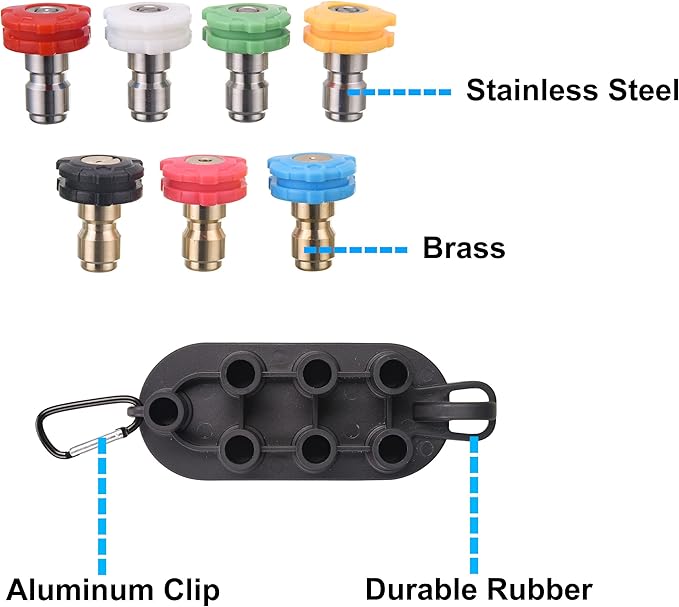 PWACCS Pressure Washer Pivoting Coupler Kit, 240 Degree Rotation, Pressure Washer Accessories Kit Including Gutter Cleaner Attachment and 7 Spray Nozzle Tips with Holder, 1/4" Quick Connect, 4500 PSI