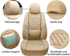 Car Seat Covers Full Set,Universal Fit for Cars,SUVs,Trucks,and Sedans with 5 Seats,Faux Leather Car Seat Cushion Compatible with Airbags,Waterproof Car Seat Protector,Beige