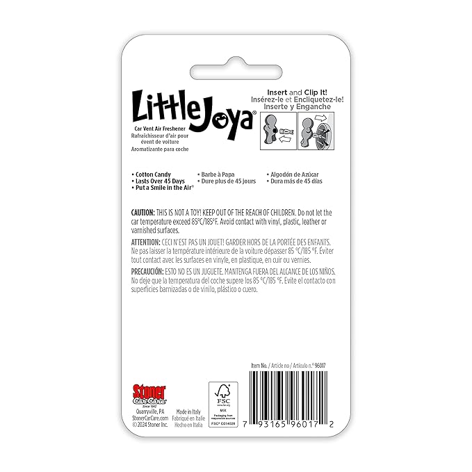 Little Joya 96017-6PK Cotton Candy Car Air Freshener Vent Clip Provides Long-Lasting Freshness in a Compact Design, Fights Odors for up to 45 Days, Cute Car Odor Eliminator, Non-Toxic, Pack of 6