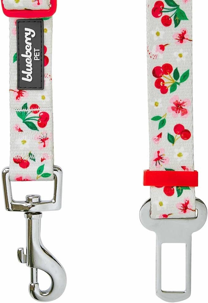 Blueberry Pet 8 Patterns Cherry Garden Grey Adjustable Dog Seat Belt Tether for Dogs Cats, Durable Safety Car Vehicle Seatbelts Leads Use with Harness