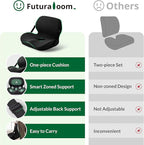 Memory Foam L-Shaped Seat Cushion with Lumbar Support & Adjustable Strap - Tailbone Pain Relief for Office Chair, Car, Home - Non-Slip Bottom, Breathable Mesh Cover (Black)