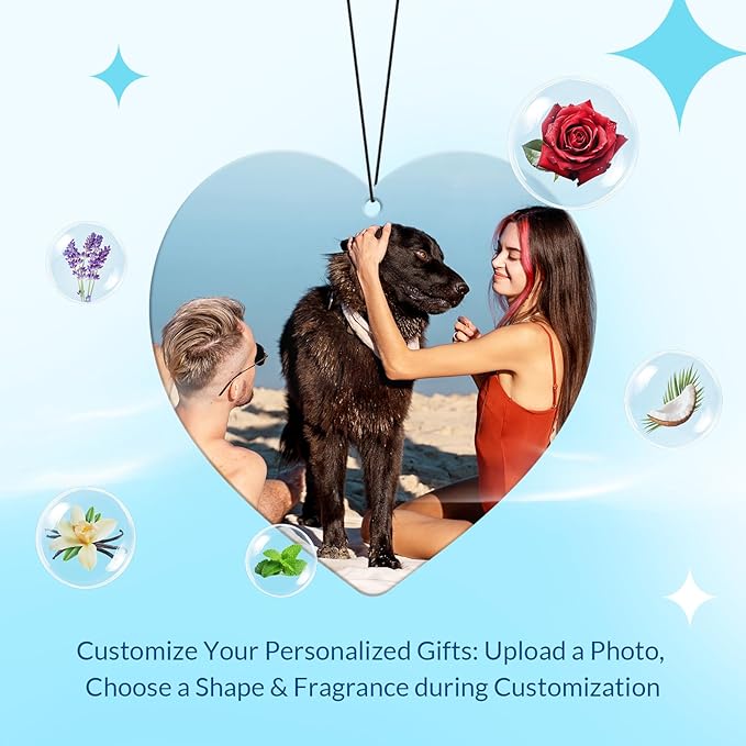 Custom Air Fresheners with Picture - Personalized Double Sided Photo Air Freshener, Customized Air Freshener for Car Wardrobe Bathroom Hanging Ornaments (A2-Heart)