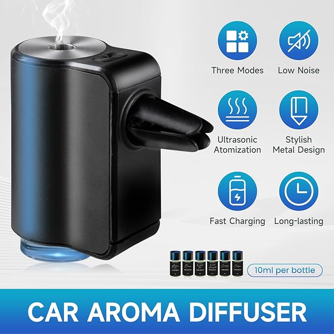 Featwell Car Air Freshener, Air Freshener Diffuser Three Adjustable Modes, Aromatherapy Machine Rechargeable (Black)