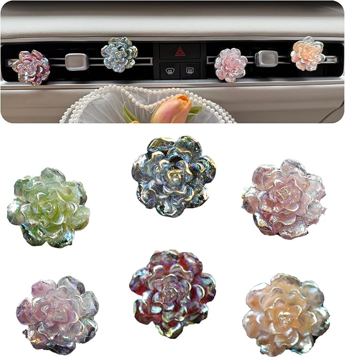 6Pcs Car Air Freshener Cute Colorful Small Flower Air Vent Clips Interior Decoration Charm Accessories for Women Girl