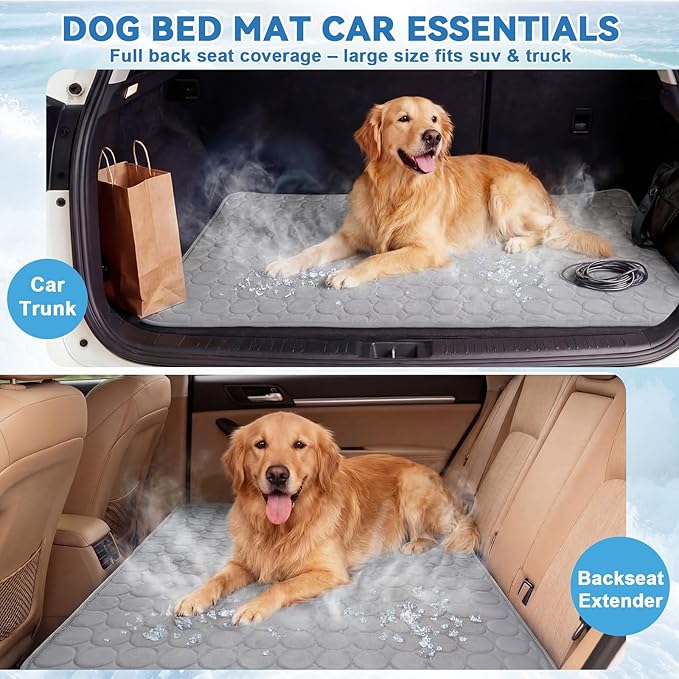 54"x24.8" Dog Cooling Mat for Car Back Seat, Ice Silk Pet Bed Mat, Non Slip Summer Cooling Pad for Dogs and Cats, Fits Backseat Extenders Protector, Trucks, Suvs, Indoor & Outdoor (Gray)