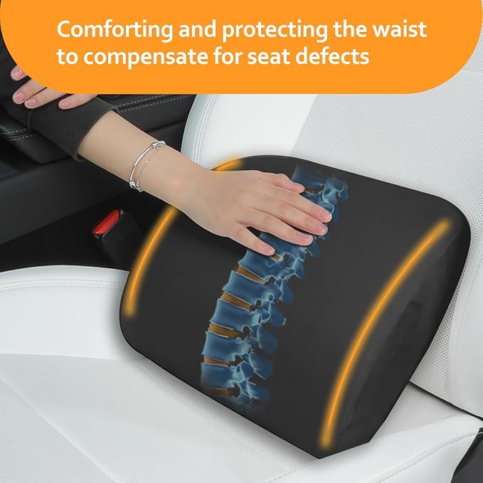 Memory Foam Lumbar Support Pillow for Tesla Model 3 Model Y Model S/X Cybertruck Model 3 Hidden Model Y Juniper Accessories - Mid/Lower Back Support Cushion for Car Seat (Black)
