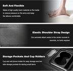 Car Center Console Armrest Pillow, Multifunctional Armrest Box Cover with Cup Phone Tissue Holder & Side Pockets, Waterproof Leather Middle Console Cushion for Most Vehicles (Black, Normal)