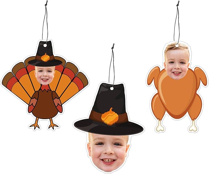 Custom Car Air Freshener - Thanksgiving Hanging Car Air Freshener - Personalized Ornament with Turkey and Face Photo - Thanksgiving