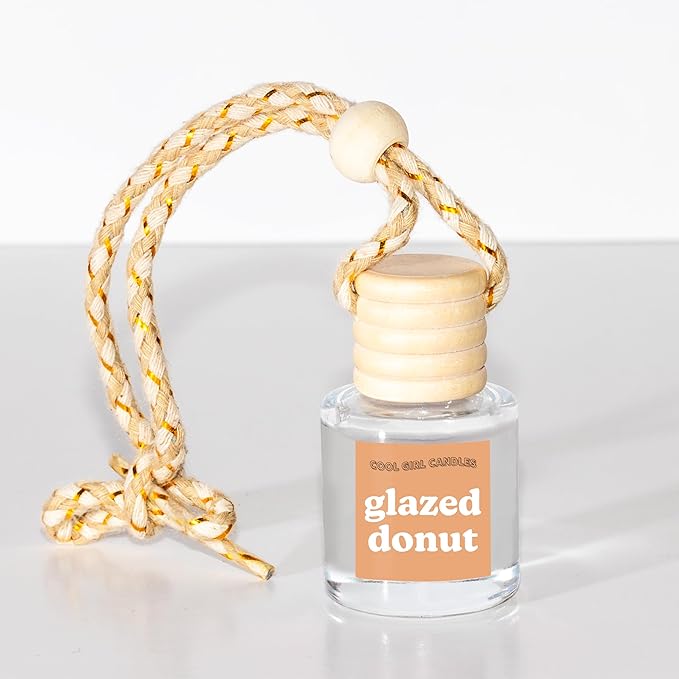 COOLGIRLCANDLES Glazed Donut Car Hanging Fragrance Oil Diffuser - Air Freshener for Essential Oils, Scents Aromatherapy Automobile, Long Lasting Car Bottle