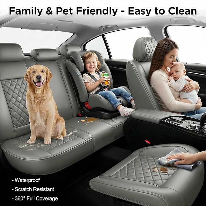 Fit Integra Car Seat Covers for Acura Integra 2023-2026 - Premium Leather, Waterproof, All-Weather, Airbag Compatible, Breathable, Seat Protectors, Only 2 Front seat Covers, Gray