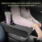 Car Center Console Armrest Pillow, Leather Auto Arm Rest Cover Protector with Cup Holder and Phone Holder, Memory Foam Armrest Cushion for Most Vehicles (Black, Glossy)