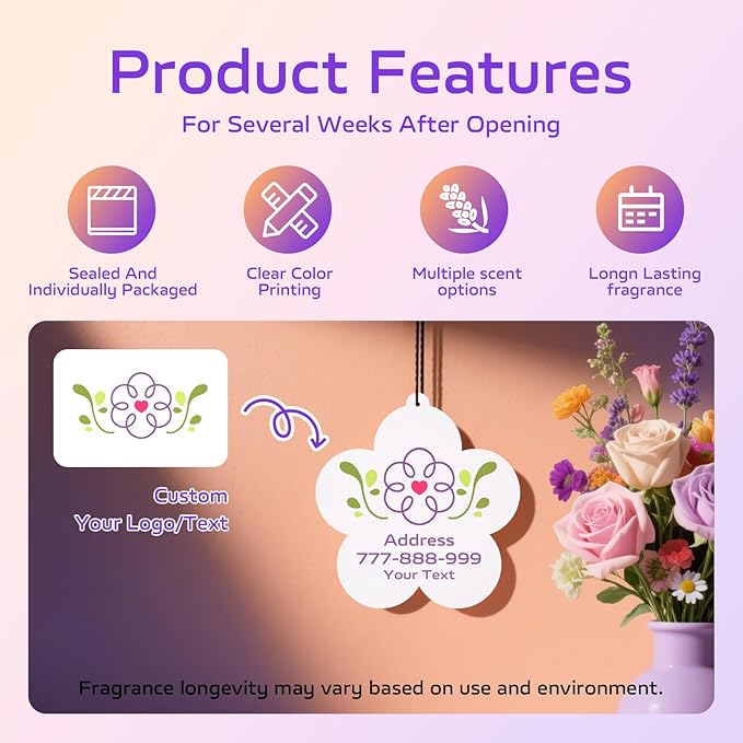 HINFKA 10-1000 Pcs Custom Air Fresheners with Picture – Personalized Double-Sided Photo or Logo Bulk Air Freshener, Customized Gifts for Corporate and Business Branding
