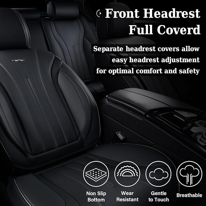 Coverado Car Seat Covers Full Set, Waterproof Nappa Leather Seat Cover for Cars, Luxury Universal Seat Cover, Front and Back Car Seat Protector Car Seat Cushion Fit for Most Cars(Black)