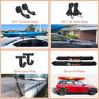 MeeFar Universal Car Soft Roof Rack Pads Luggage Carrier Rack for Kayak Surfboard SUP Canoe Include 2 Heavy Duty Tie Down Straps, 2 Tie Down Rope, 2 Quick Loop Strap