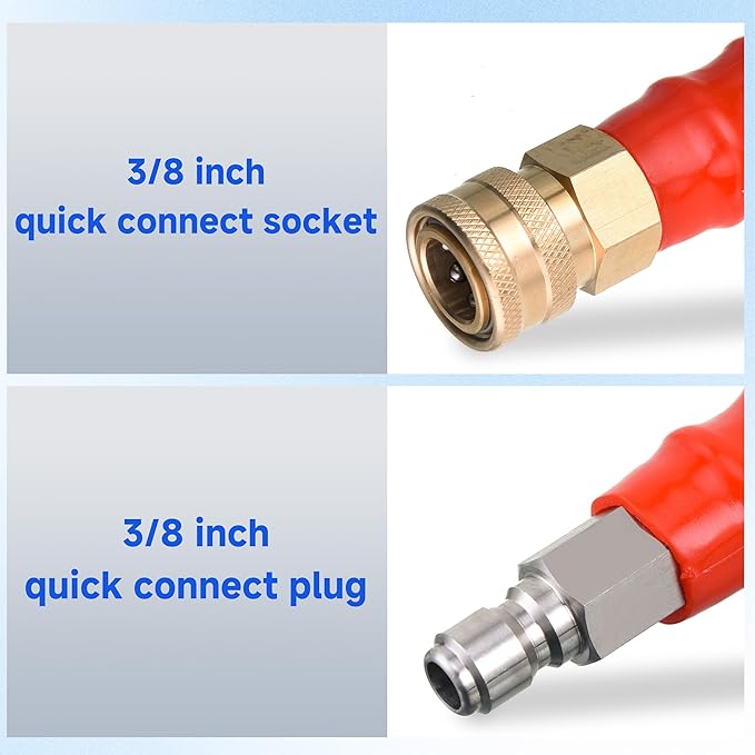 RIDGE WASHER Pressure Washer Hose 50 Feet X 3/8 Inch for Hot and Cold Water, 2-Wire Steel Braid Hose (R2), 3/8 Inch Quick Connect, 6000 PSI