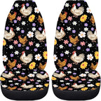BIGCARJOB Boho Chicken Car Seat Protector - Full Set of 2 Pieces Hippie Daisy Chicken Vehicle Bucket Seat Pad for Women's Auto Interior