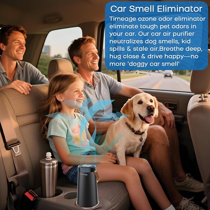 Ozone Generator for Car -Clean Smoke Odor from Car, Foul Smell from Bathroom; Plus Ionic Air Purifier for Home to Purify Dust, Pollen- Portable Deodorizer, Office, Pet Room Sky Blue