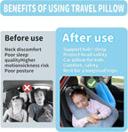 Travel Pillow, Car Pillow for Kids, Car Sleeping Pillow for Adults, Travel Pillow for Kids with Adjustable Strap, Support Head and Neck on Road Trips, Car Travel Essentials, Blue