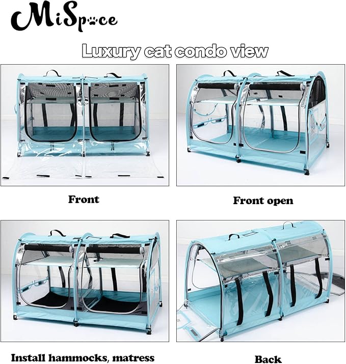 Mispace Portable 2 Pet Carriers for Cats Collapsible Cat Condo for Car Travel Pet Kennel Show Cages with Portable Carry Bag Hammocks Mats and Litter Box