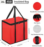 Reusable 6 Cup Drink Carrier with Handle and Insulated Food Delivery Bag, Portable Plastic Cup Caddy, 26L Grocery Cooler Box for Car Delivery, Travel, Picnic