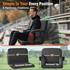 Suteck Dual-Side Heated Stadium Seats with Back Support, Wide Portable Stadium Chair, Foldable Bleacher Chair W/USB 3-Level Heating, 5 Storage Pockets for Outdoor Bleachers Camping Games