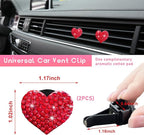 Ziciner 2PCS Bling Heart Car Air Vent Clips Charms, Heart Shaped Crystal Car Air Freshener Vent Clips, Rhinestone Air Conditioning Outlet Clip, Vehicle Decor Accessories for Women Girls (Red)