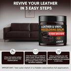 Leather Recoloring Balm - Scratch Repair & Color Restore Kit for Faded Leather, Leather Couch & Car Seats - 10OZ Leather Restorer Balm for Furniture, Auto Interior, Vinyl, Accessories (Dark Brown)