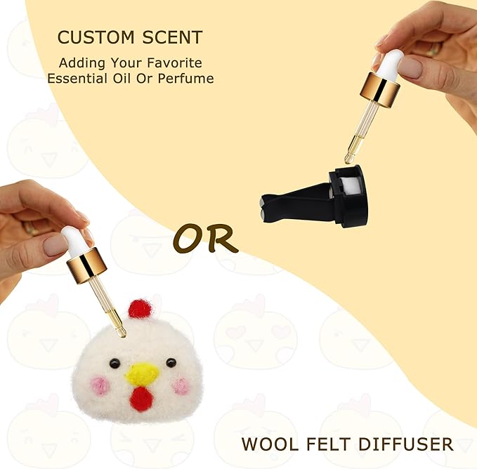 Chick Air Vent Clips Car Air Freshener,White Chicken Car Decor for Women Teens,Wool Felt Girly Accessories,Refillable Essential Oil Diffuser