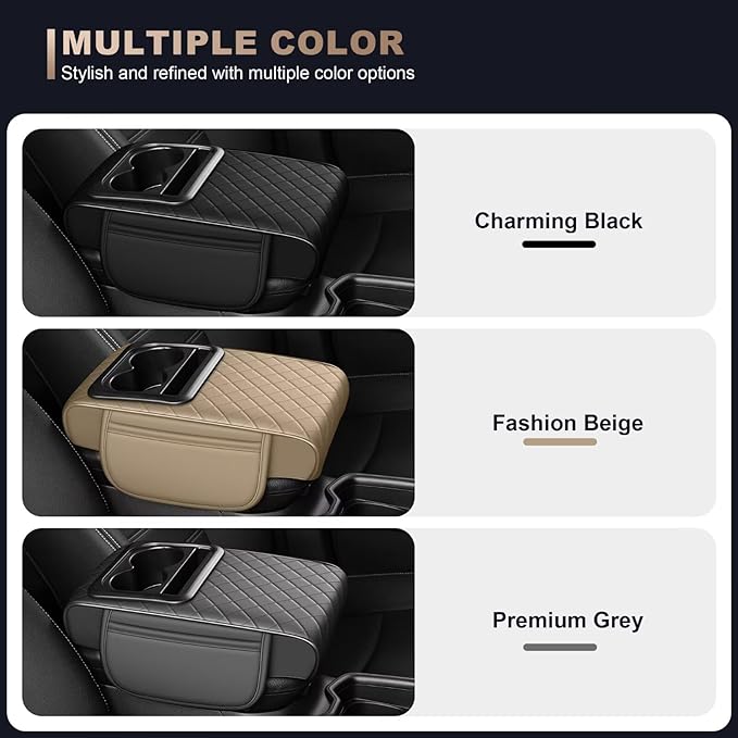 Center Console Cover Fit for Tacoma Faux Leather Car Armrest Cushion with Storage Bags, Cup Holder ＆ Phone Storage Multifunctional Middle Console Cover(Black)