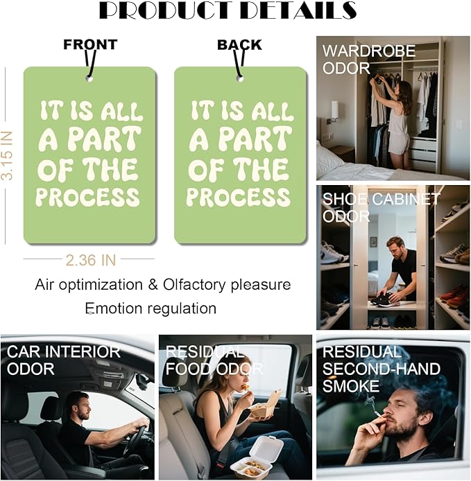 Green Aesthetic Car Air Fresheners - Inspirational Quotes & Floral Designs, Natural Non Toxic Air Freshener, 4 - Pack Ideal Decor & Gift for Positivity Seekers, for Car, Closet & Home