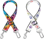 Cute Design 2-Pack Set Adjustable Pet Cat Dog Car Seat Belt, Adjustable Buckle Pet Car Harness Fabric Lanyard from 22 to 38 Inches Seatbelt Leash (Polychrome Dog-Two Piece in one Set)