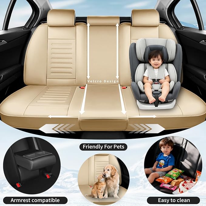 Fit Tucson Premium Leather Car Seat Covers Compatible with Hyundai Tucson 2010-2024 2026, Breathable, Wear Resistant, Airbag Compatible, All-Weather Protection & Full Coverage, Full Set Beige