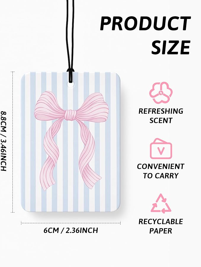 Pink Coastal Beach Car Air Freshener 4 Pcs, Coquette Pink Bow Summer Fish Lobster Beach Hanging Air Freshener for Closet Drawer Books, Girly Beachy Car Accessories Mirror Decor for Women Girls