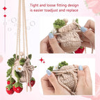 Cute Crochet Plant Car Freshener 12ml Empty Refillable Diffuser Bottle with Plants Hanging Accessories for Rearview Mirror Home Office Decor Women Mother's Day Gifts(Strawberry)