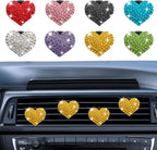 4PCS Heart-Shaped Car Vent Clip with Rhinestone, Vent Clip Car Accessories, Sparkly Rhinestone Bling Diamond Freshener Holder, Air Conditioning Outlet Ornament for Women Girls (Yellow, Style1)