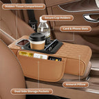 5-in-1 Car Armrest Cushion, Multifunctional PVC Leather Center Console Armrest Pillow Elbow, Universal Arm Box Pad Cover with Cup Holder, Phone Slot, Tissue Box Slot & 2 Storage Bags, Orange
