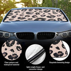 Windshield Sun Shade Foldable Car Front Window Covers for Car Accessories Sun Heat UV Rays Visor Protector Protection for Universal Cars SUV Truck(Leopard)