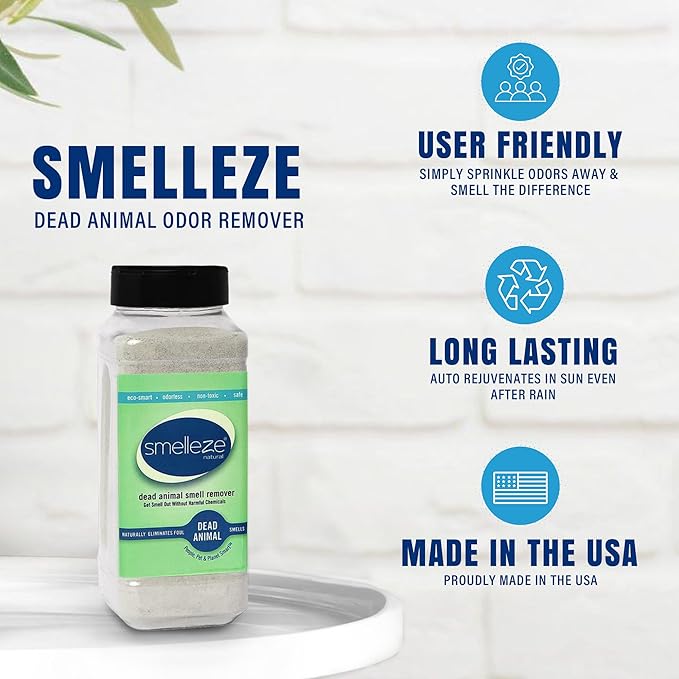 SMELLEZE Natural Dead Animal Odor Removal 2 lbs Powder: Eliminate Dead Rat, Mice, Squirrel, Chipmunk, Raccoon & Bat Smell. Safe for Indoor & Outdoor Use