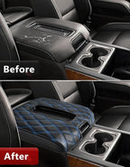 KBH Center Console Armrest Cover for Chevy Silverado & GMC Sierra 1500 2500 3500 2014-2018, Tahoe Suburban Yukon 2015-2020, Bucket Seat Console, Anti-Scratch, Black-Blue Double Stitch