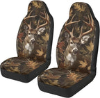Camo Hunting Deer Car Seat Covers Set of 2 Breathable Front Seat Covers Stretch Polyester Fabric Cover Soft Front Seat Cover Universal Fit for Auto SUV