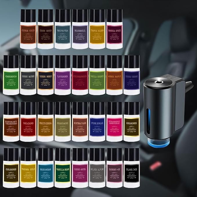 Car Air Freshener Refill Cologne Aromatherapy Oil 30 PCS, Essential Oils Mixed Fragrance Set for Car Diffusers (No Diffuser Included)