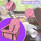 Pet Car Seat, Breathable & Waterproof Oxford Dog Car Booster Seats with Seat Belt and Mesh Window, Portable Foldable Travel Look Out Bag for Small Medium Dogs & Cats (Pink, 1PC)